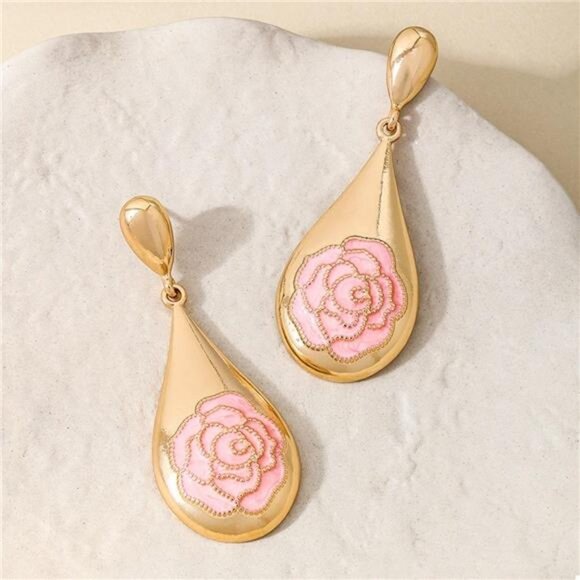 18K Gold-Plated Flower Teardrop Earrings - Picture 3 of 5